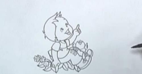 怎样画花丛中的小男孩