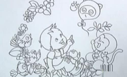怎样画花丛中的小男孩