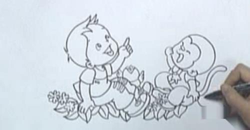 怎样画花丛中的小男孩