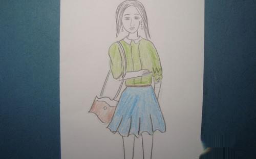 怎么画藏蓝色百褶短裙