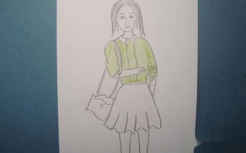 怎么画藏蓝色百褶短裙