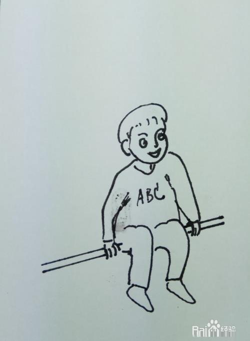 怎样画简笔画“坐在单杠上的小男孩”?