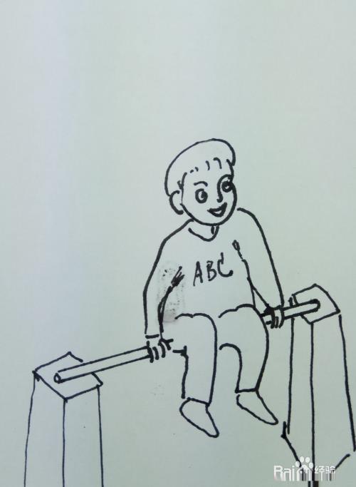 怎样画简笔画“坐在单杠上的小男孩”?