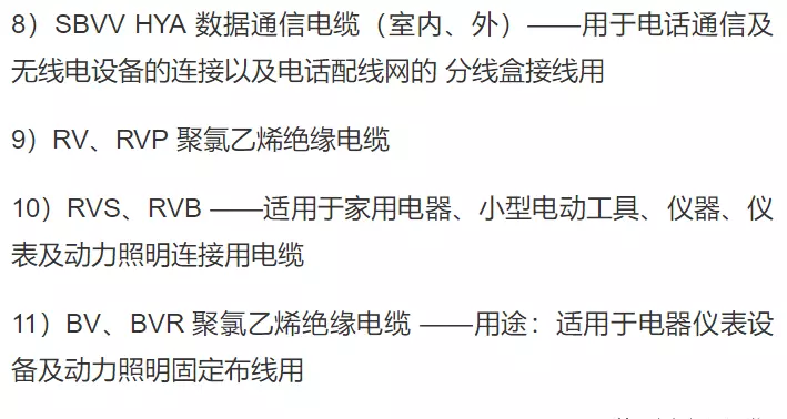 电缆规格型号一览表大全(13)
