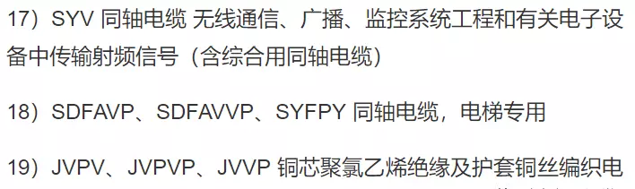 电缆规格型号一览表大全(16)
